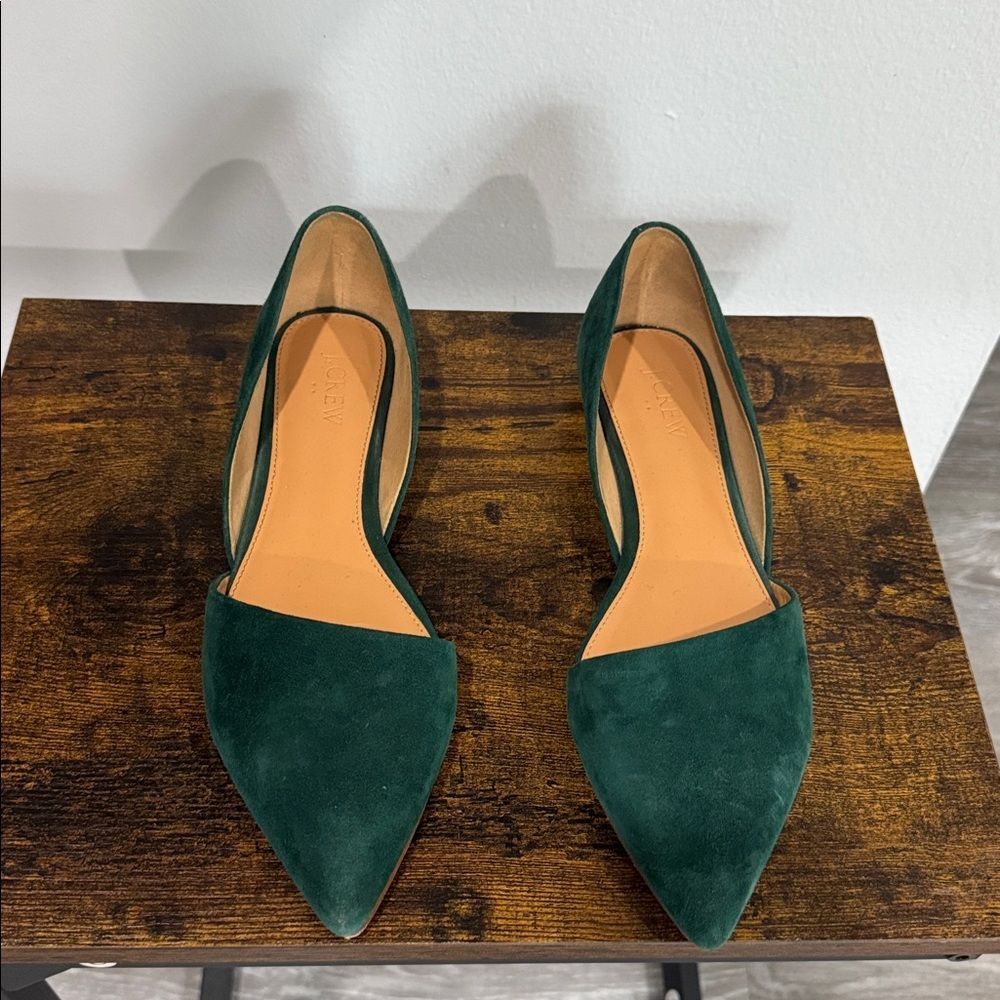 J. Crew Zoe d'Orsay Flats Green Suede Leather Women's Flats sz 8 pointed toe